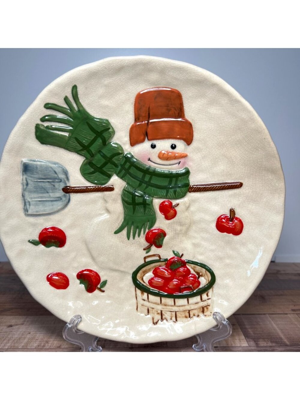 VINTAGE HALLMARK MITFORD MAX SNOWMAN Apples Christmas HOLIDAY CERAMIC PLATE